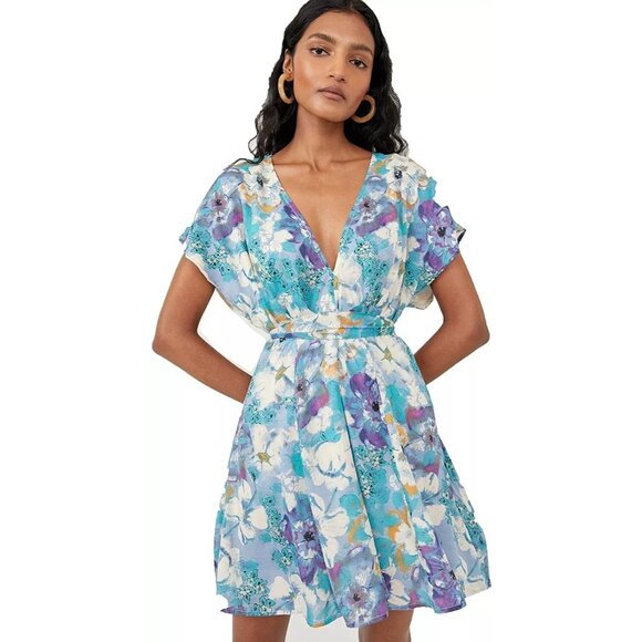 Free People Dresses & Skirts - Free People Freddy Tie Mini Dress In Night Combo Womens L Blue Purple Fairycore